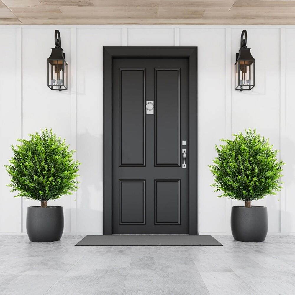 9214 26.5" Artificial Cedar Topiary Ball Trees, Set of 2 UV Resistant - Picture 2 of 7